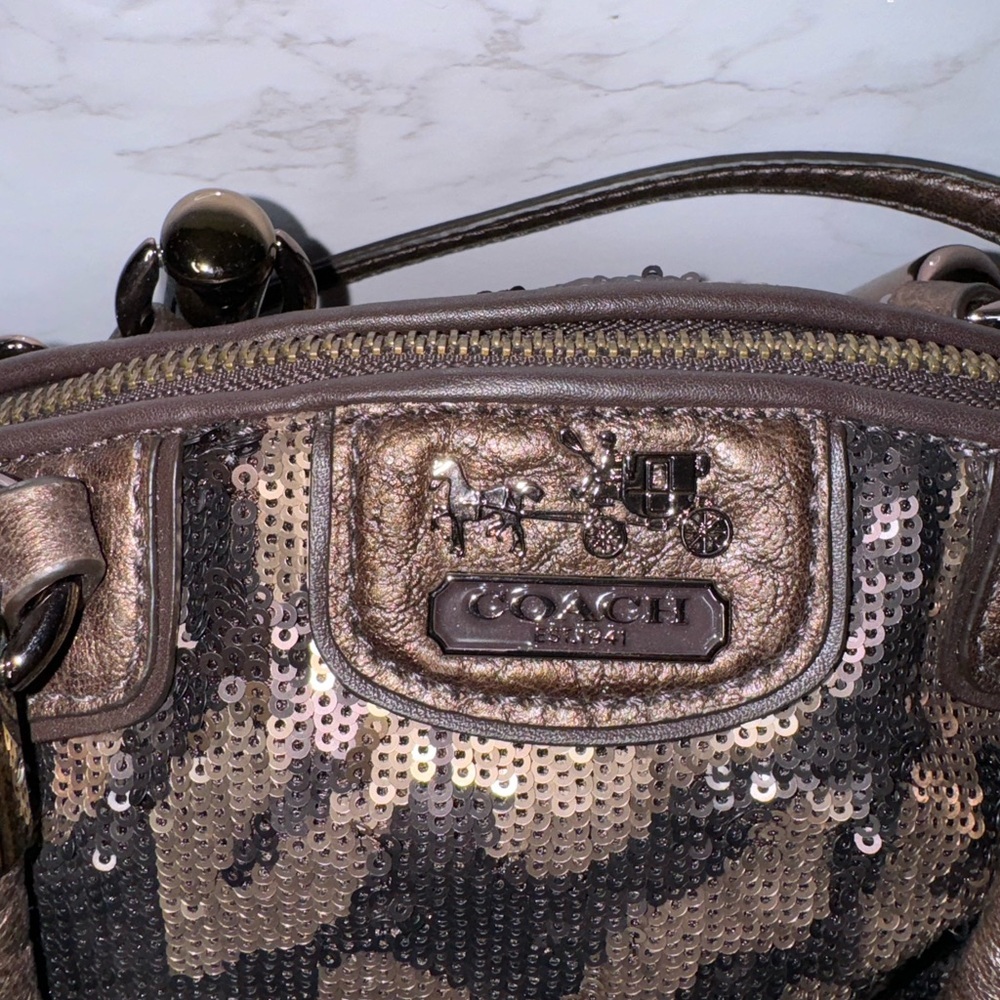 COACH OCELOT LEOPARD SEQUIN SOPHIA HANDBAG/ CROSSBODY BAG BRONZE #18638 NWT - Picture 3 of 12